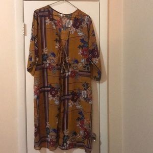 Medium mustard blue white maroon flowered kimono